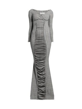 Chiara Boni Gray Long-Sleeve Ruched Maxi Dress